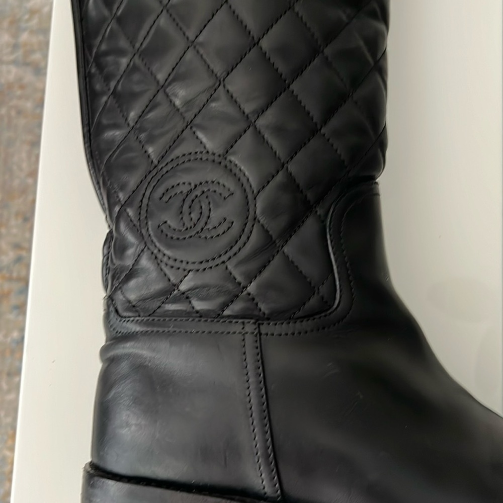 Chanel black leather riding boots